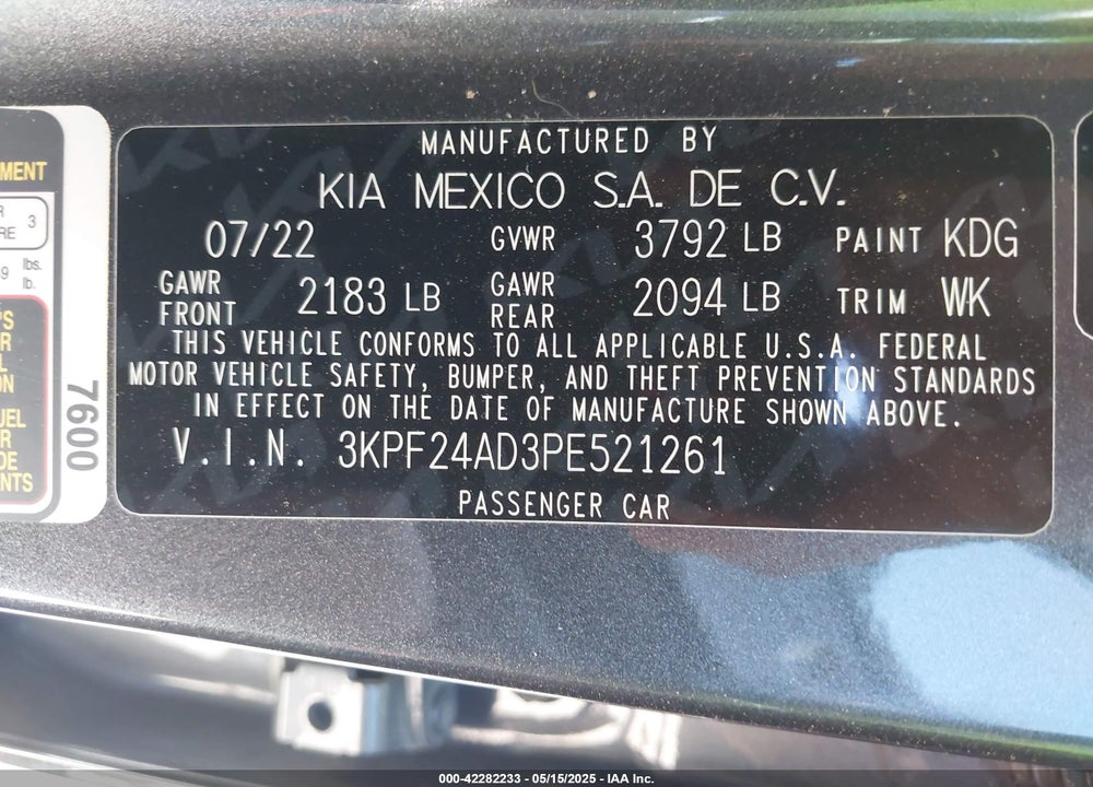 2023 KIA FORTE LX VIN: 3KPF24AD3PE521261