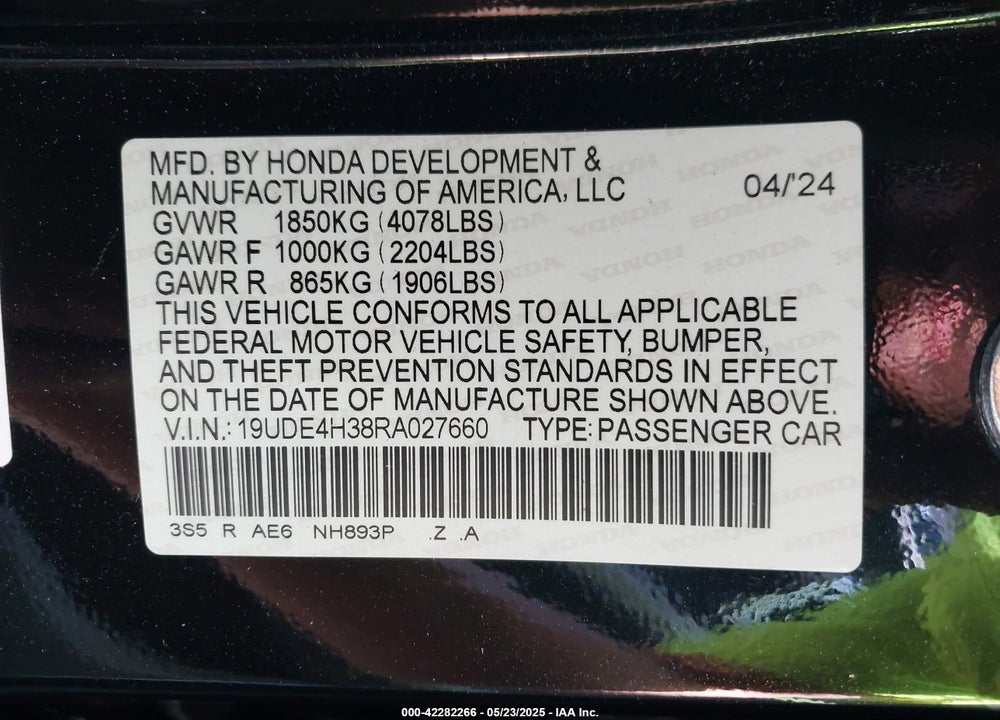 2024 ACURA INTEGRA VIN: 19UDE4H38RA027660