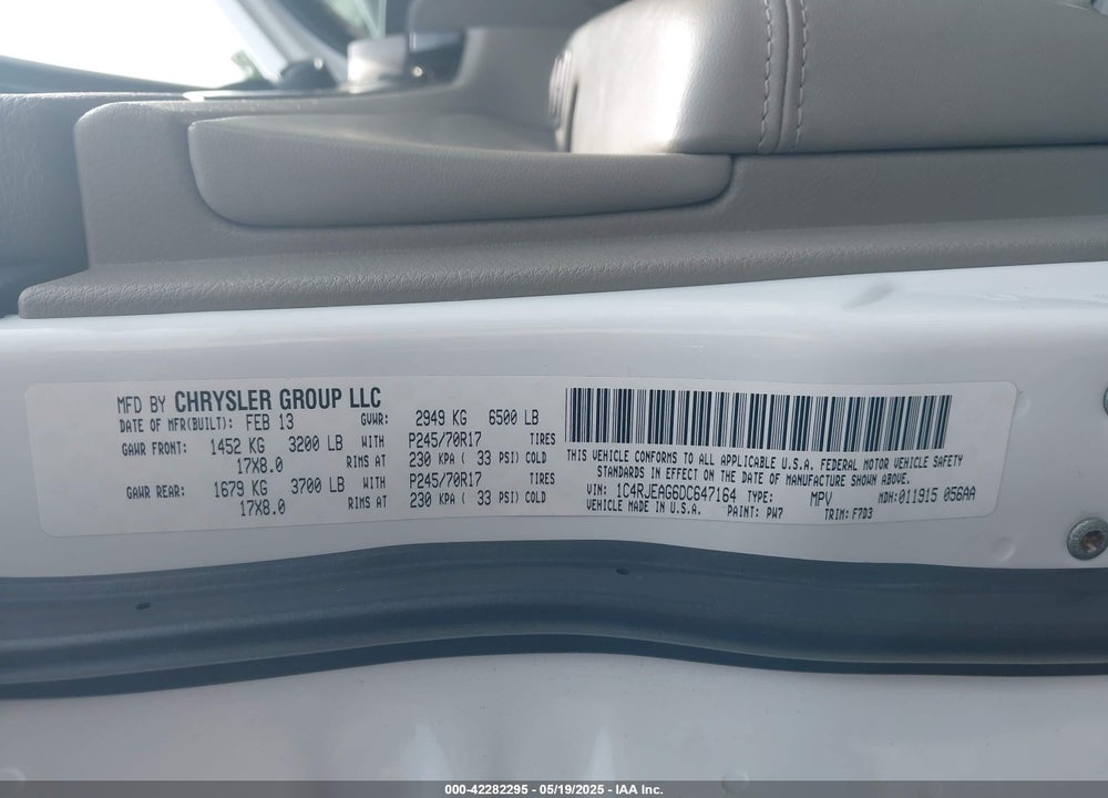 2013 JEEP GRAND CHEROKEE VIN: 1C4RJEAG6DC647164
