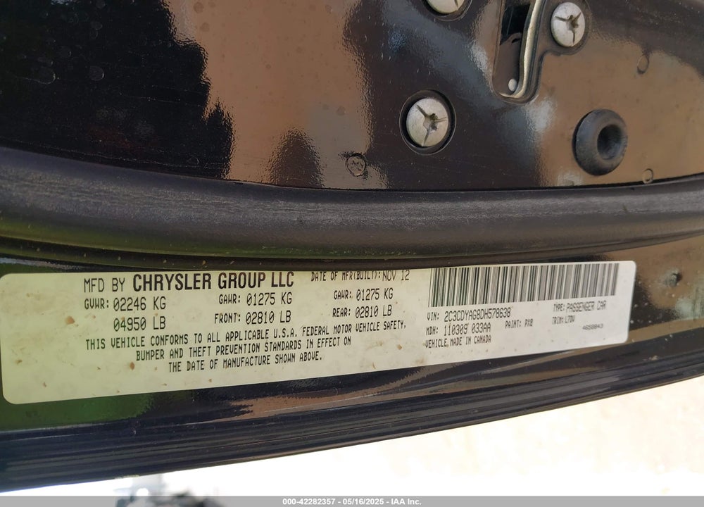2013 DODGE CHALLENGER SXT VIN: 2C3CDYAG8DH578638