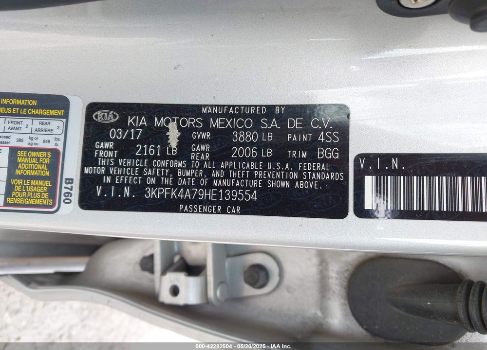 2017 KIA FORTE VIN: 3KPFK4A79HE139554