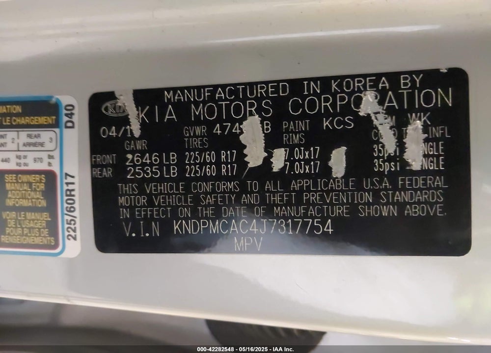 2018 KIA SPORTAGE VIN: KNDPMCAC4J7317754
