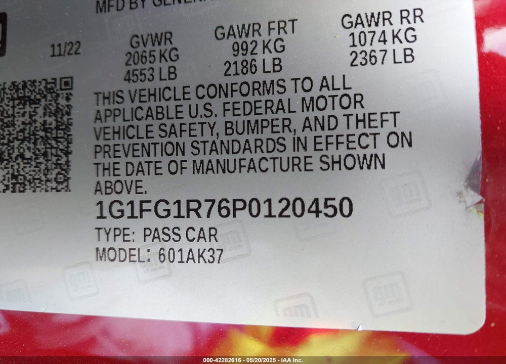 2023 CHEVROLET CAMARO RWD 2SS VIN: 1G1FG1R76P0120450