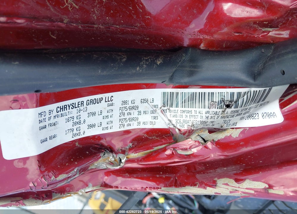 2014 RAM 1500 VIN: 3C6JR6AT4EG138950