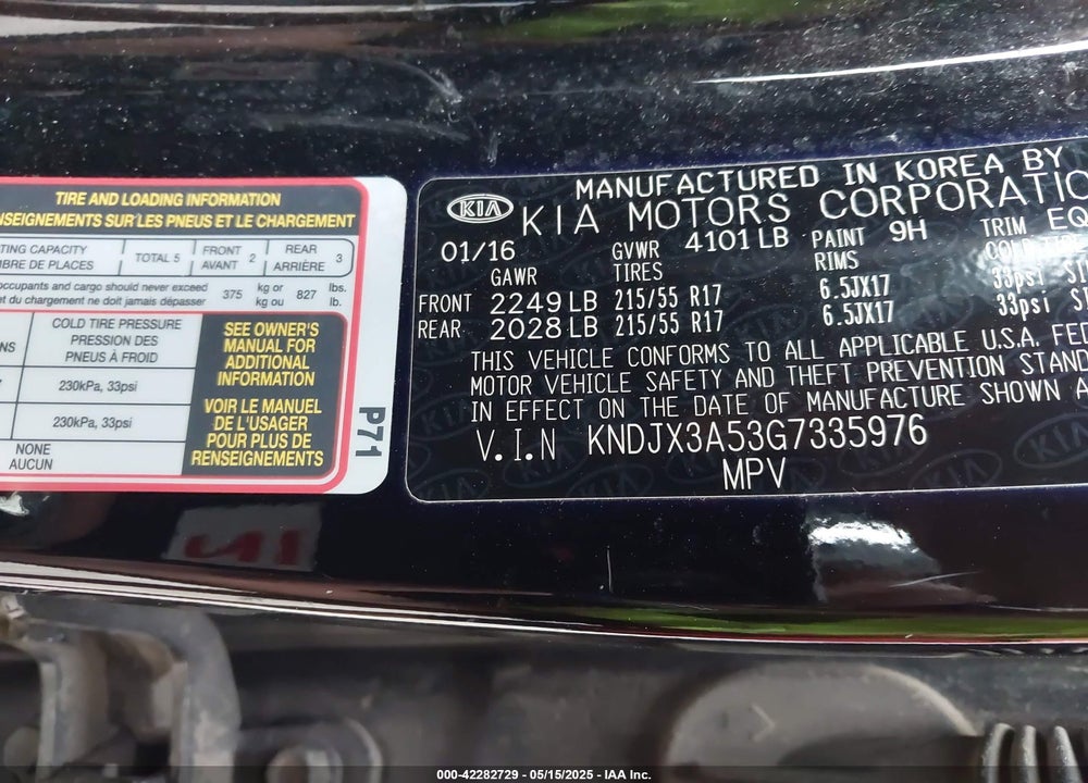 2016 KIA SOUL VIN: KNDJX3A53G7335976