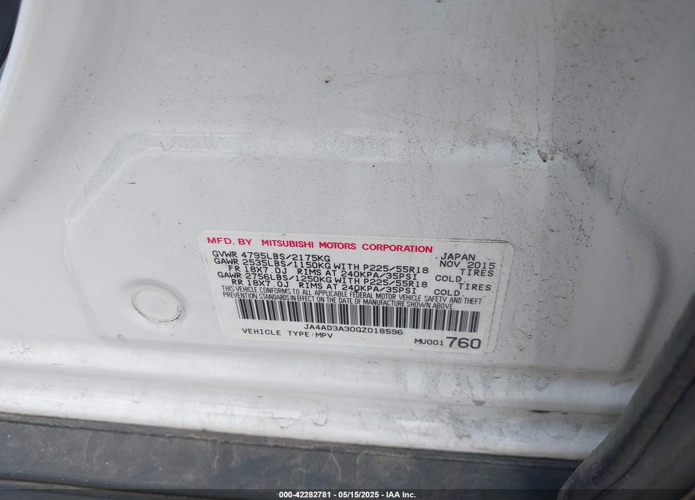 2016 MITSUBISHI OUTLANDER VIN: JA4AD3A30GZ018596
