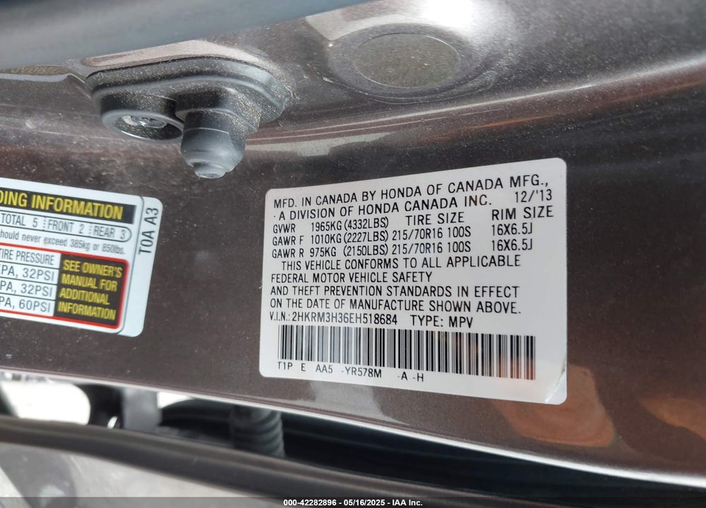 2014 HONDA CR-V VIN: 2HKRM3H36EH518684