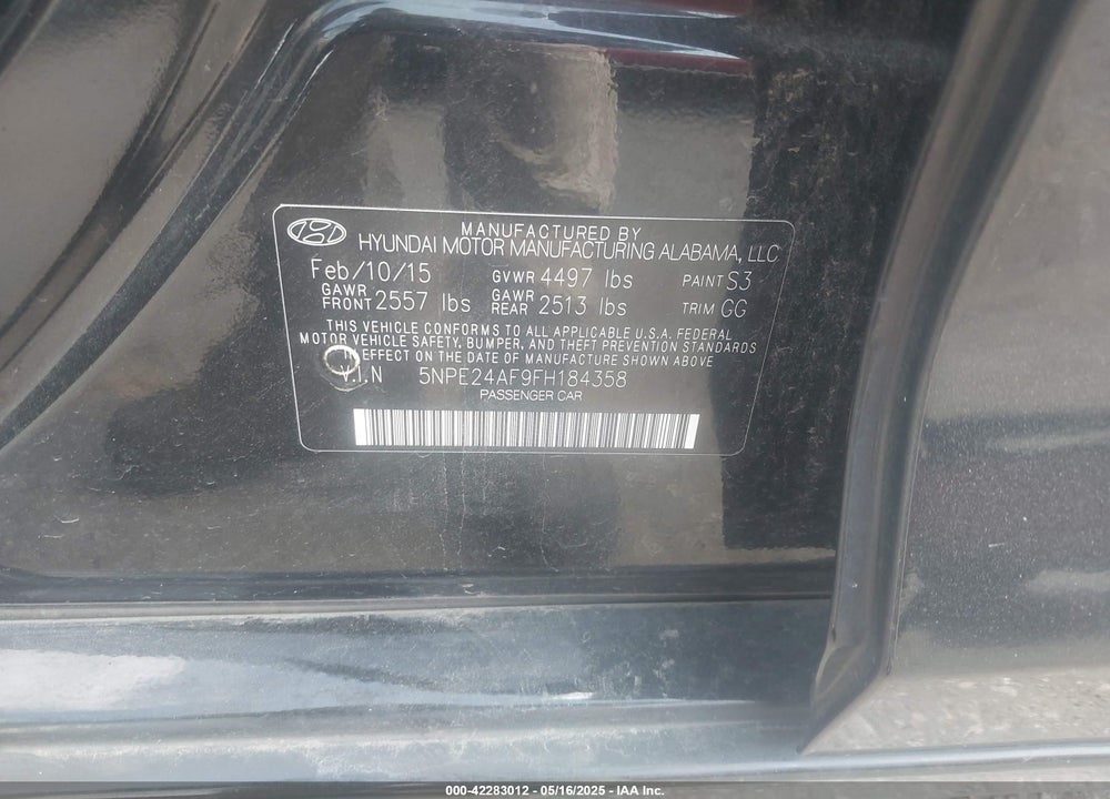 2015 HYUNDAI SONATA VIN: 5NPE24AF9FH184358