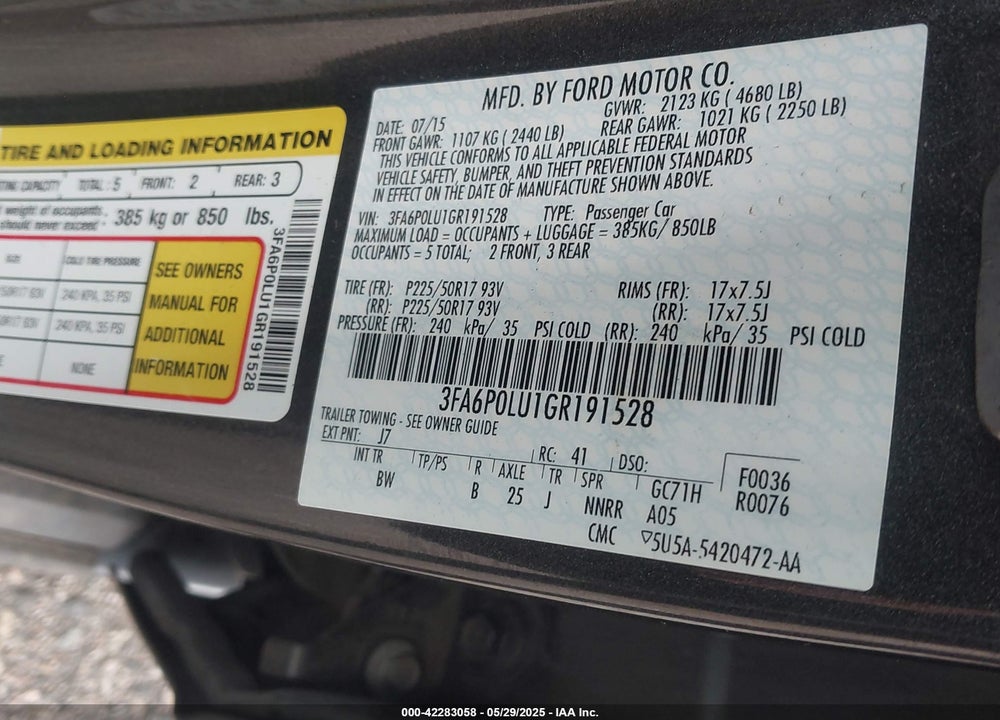 2016 FORD FUSION HYBRID SE VIN: 3FA6P0LU1GR191528