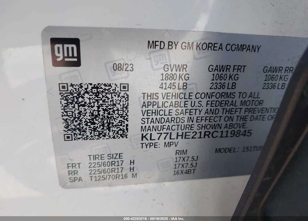 2024 CHEVROLET TRAX VIN: KL77LHE21RC119845