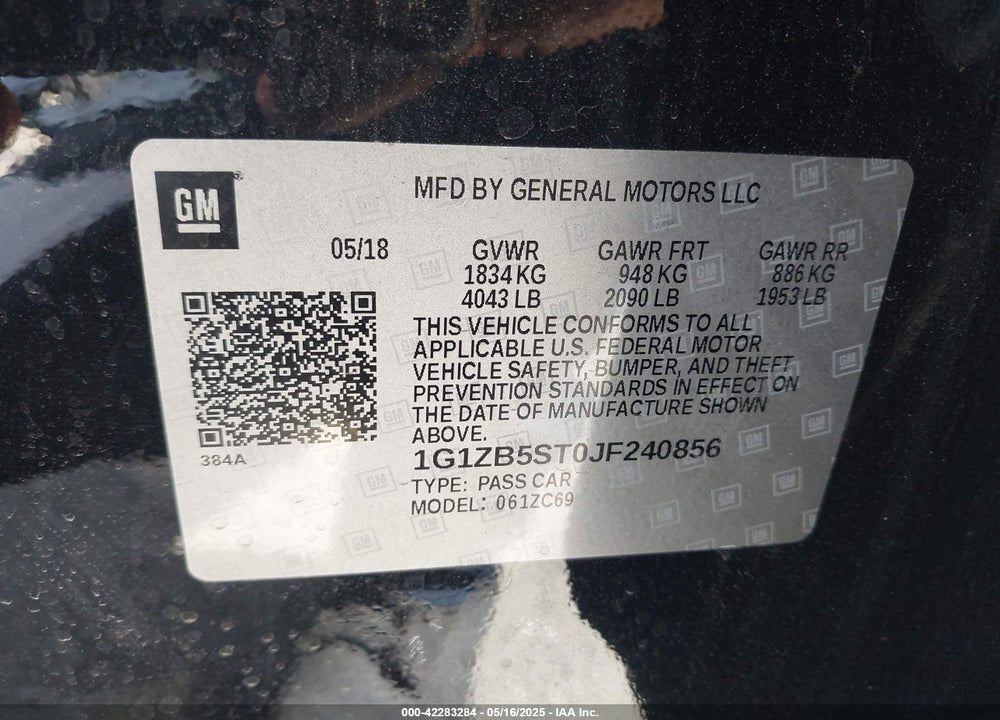 2018 CHEVROLET MALIBU 1LS VIN: 1G1ZB5ST0JF240856