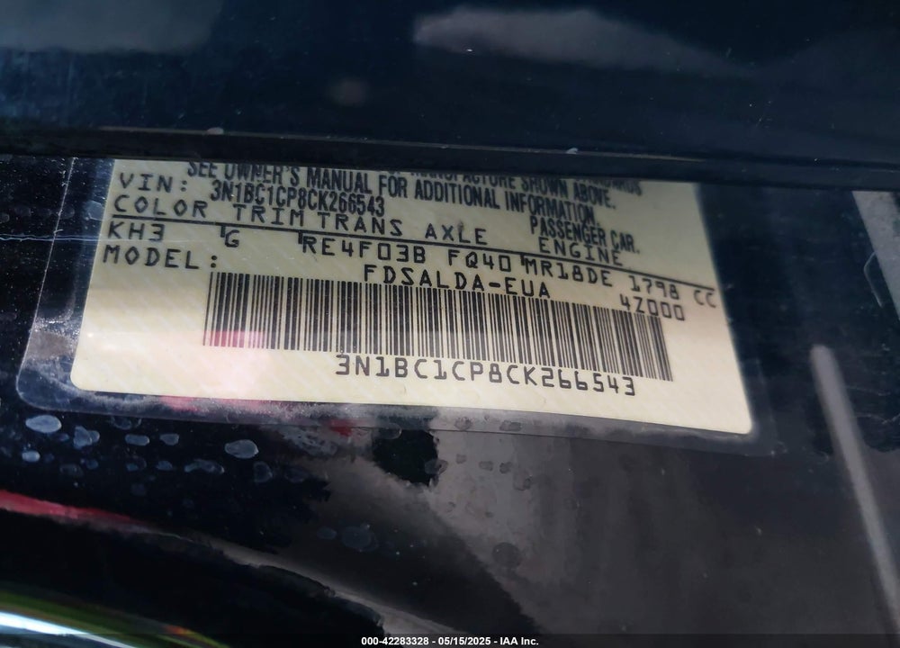 2012 NISSAN VERSA 1.8 S VIN: 3N1BC1CP8CK266543