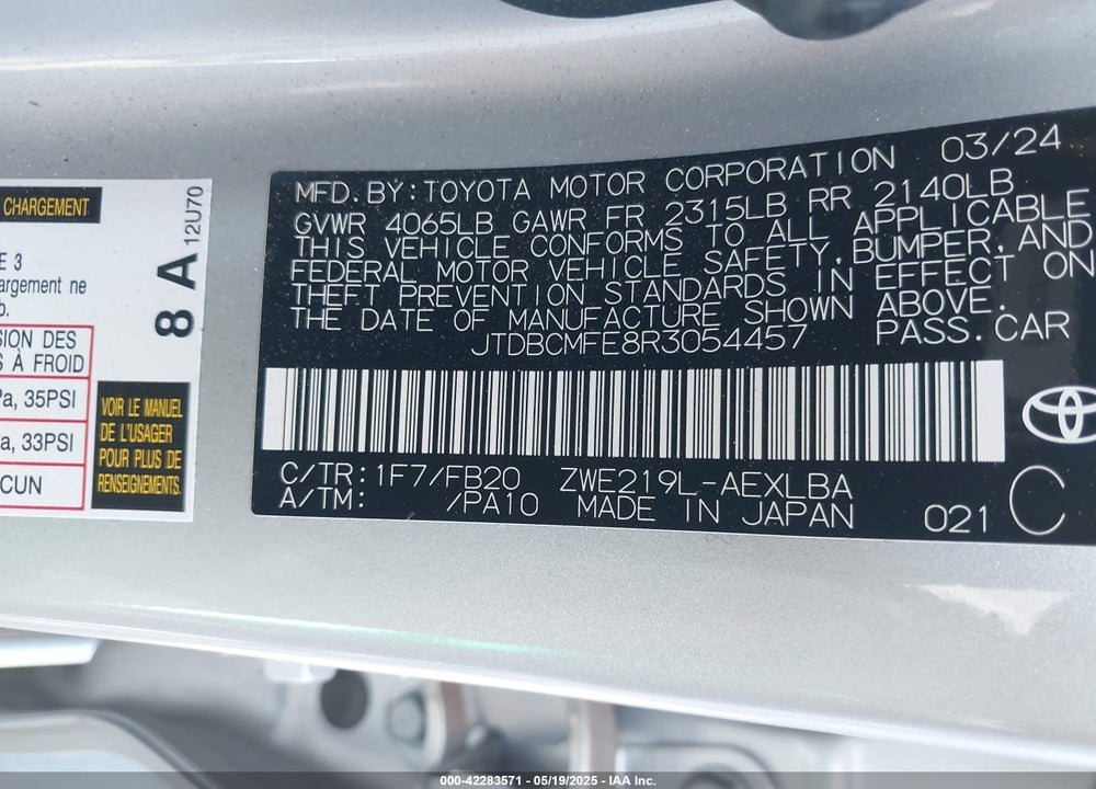 2024 TOYOTA COROLLA VIN: JTDBCMFE8R3054457