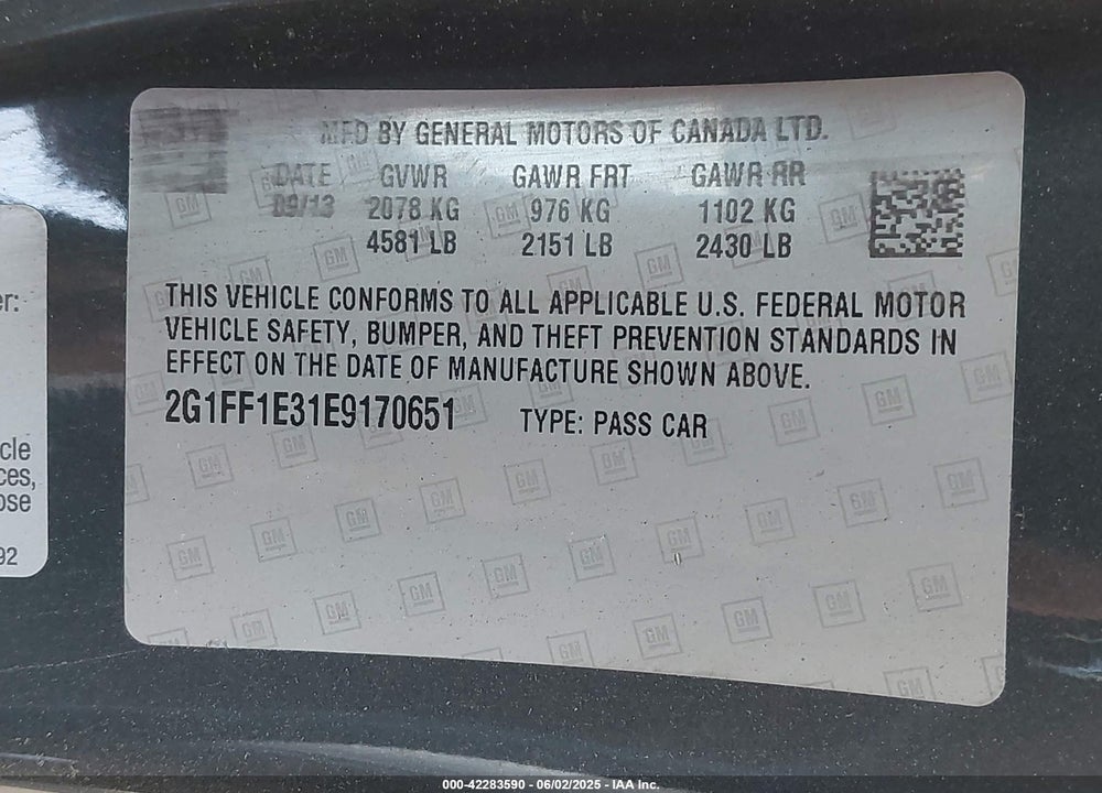 2014 CHEVROLET CAMARO VIN: 2G1FF1E31E9170651