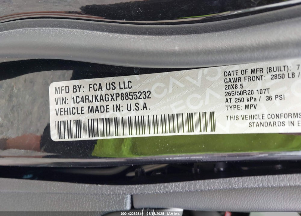 2023 JEEP GRAND CHEROKEE VIN: 1C4RJKAGXP8855232