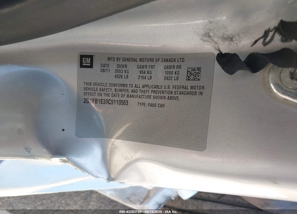 2012 CHEVROLET CAMARO 1LT VIN: 2G1FB1E30C9110563