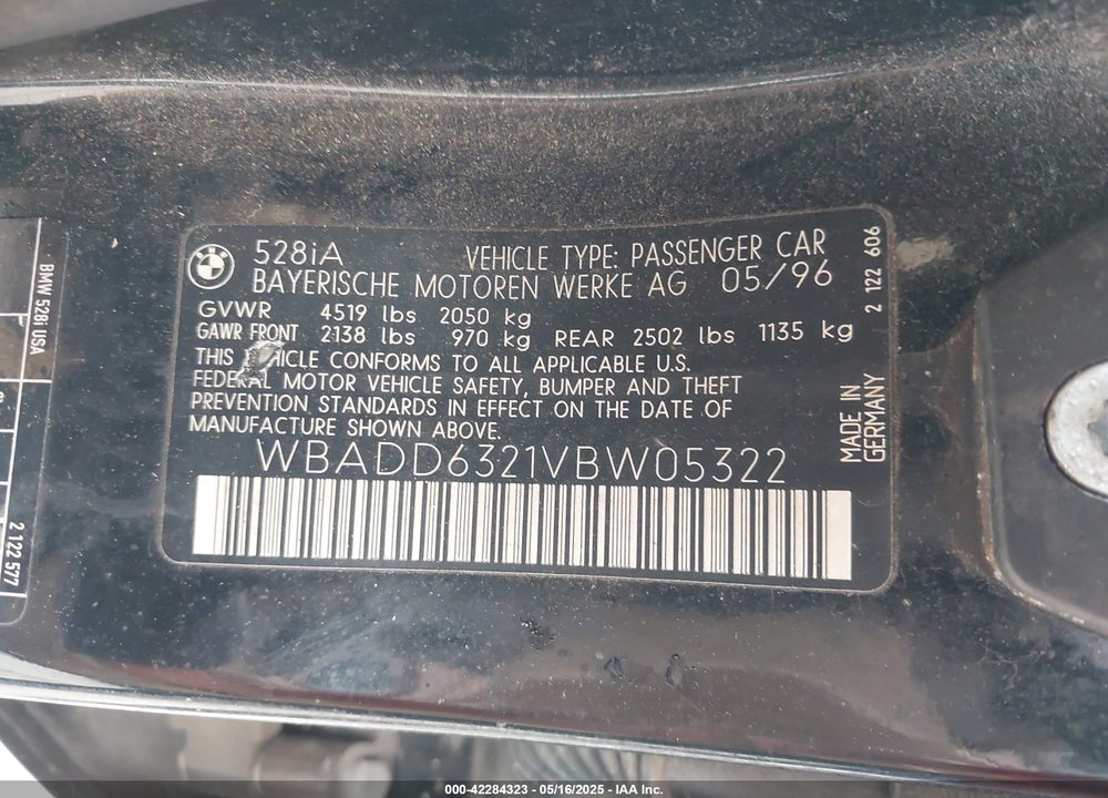 1997 BMW 528I VIN: WBADD6321VBW05322