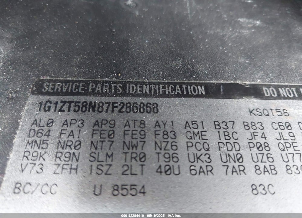 2007 CHEVROLET MALIBU VIN: 1G1ZT58N87F286868