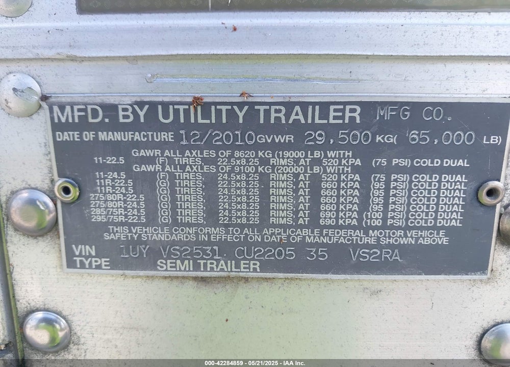 2012 UTILITY TRAILER MFG REEFER SEMI TRAILER VIN: 1UYVS2531CU220535