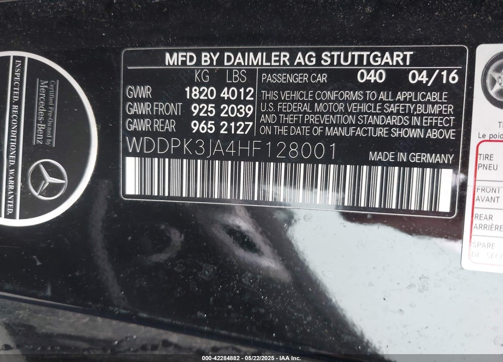 2017 MERCEDES-BENZ SLC 300 VIN: WDDPK3JA4HF128001