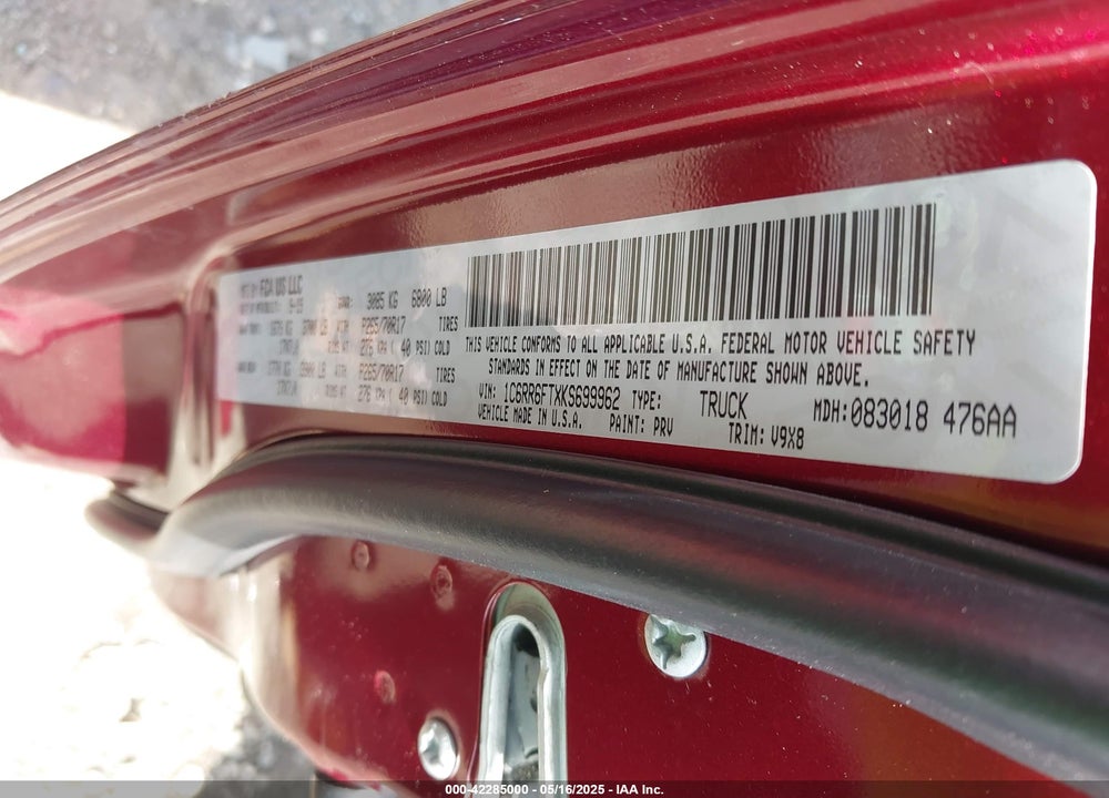 2019 RAM 1500 CLASSIC VIN: 1C6RR6FTXKS699962