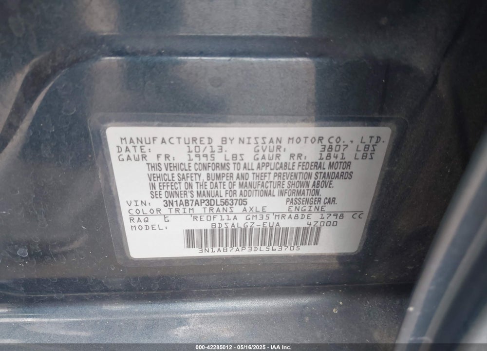 2013 NISSAN SENTRA VIN: 3N1AB7AP3DL563705
