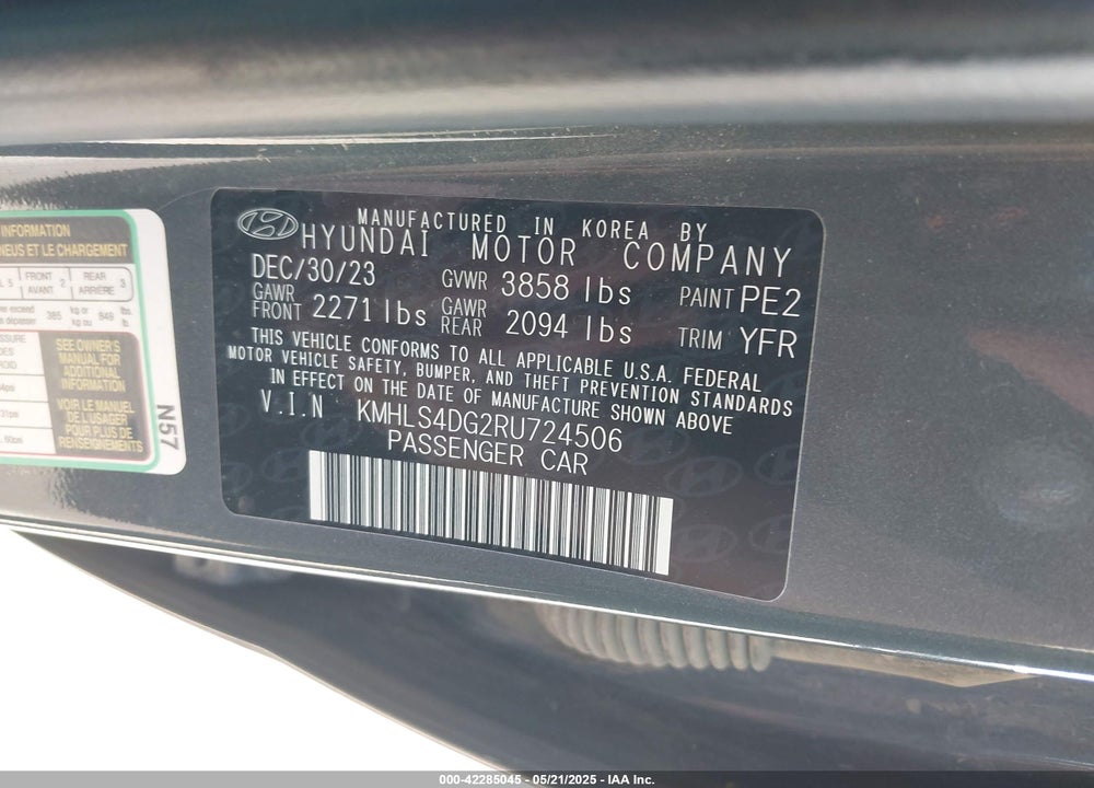 2024 HYUNDAI ELANTRA VIN: KMHLS4DG2RU724506
