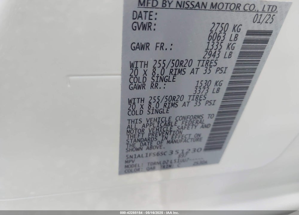 2025 INFINITI QX60 VIN: 5N1AL1FS6SC351230