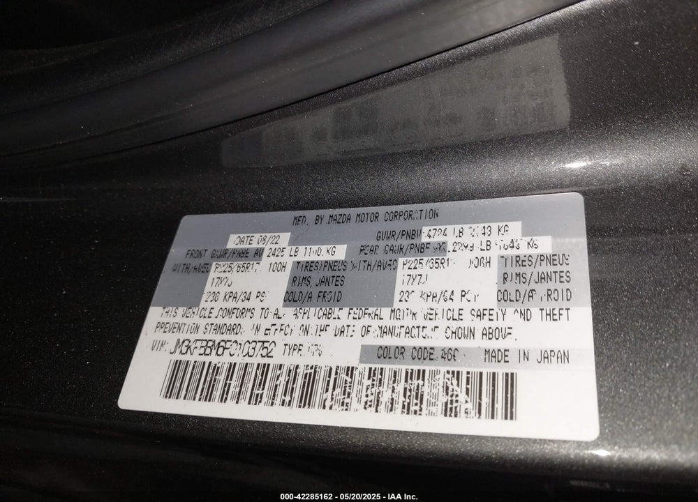 2023 MAZDA CX-5 VIN: JM3KFBBM6P0103752
