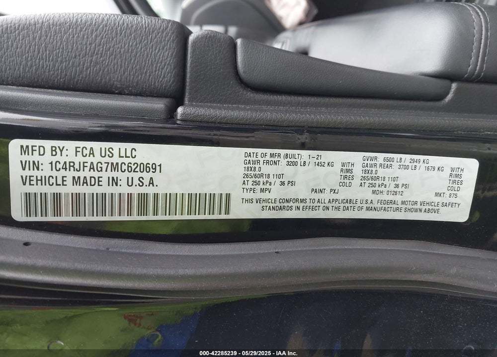 2021 JEEP GRAND CHEROKEE VIN: 1C4RJFAG7MC620691