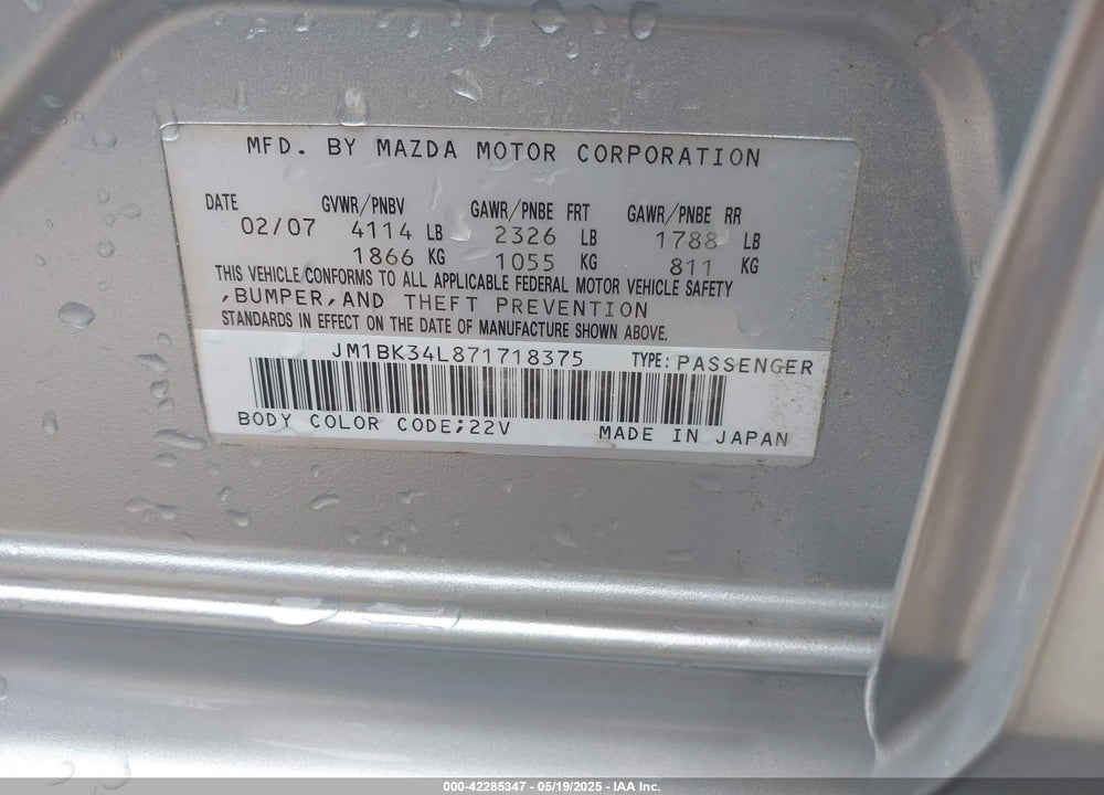 2007 MAZDA SPEED3 SPORT VIN: JM1BK34L871718375