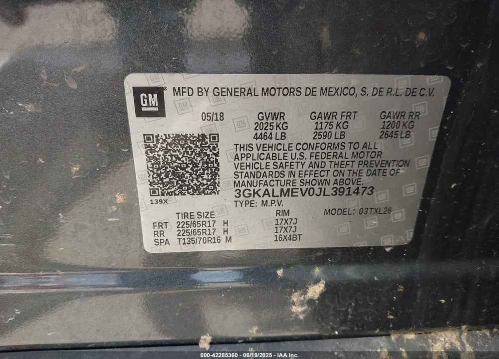 2018 GMC TERRAIN VIN: 3GKALMEV0JL391473
