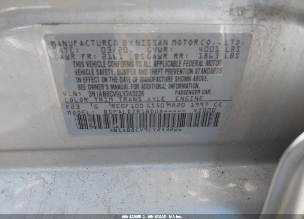 2020 NISSAN SENTRA SV XTRONIC CVT VIN: 3N1AB8CV9LY243226