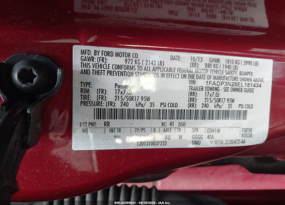 2014 FORD FOCUS TITANIUM VIN: 1FADP3N28EL181434
