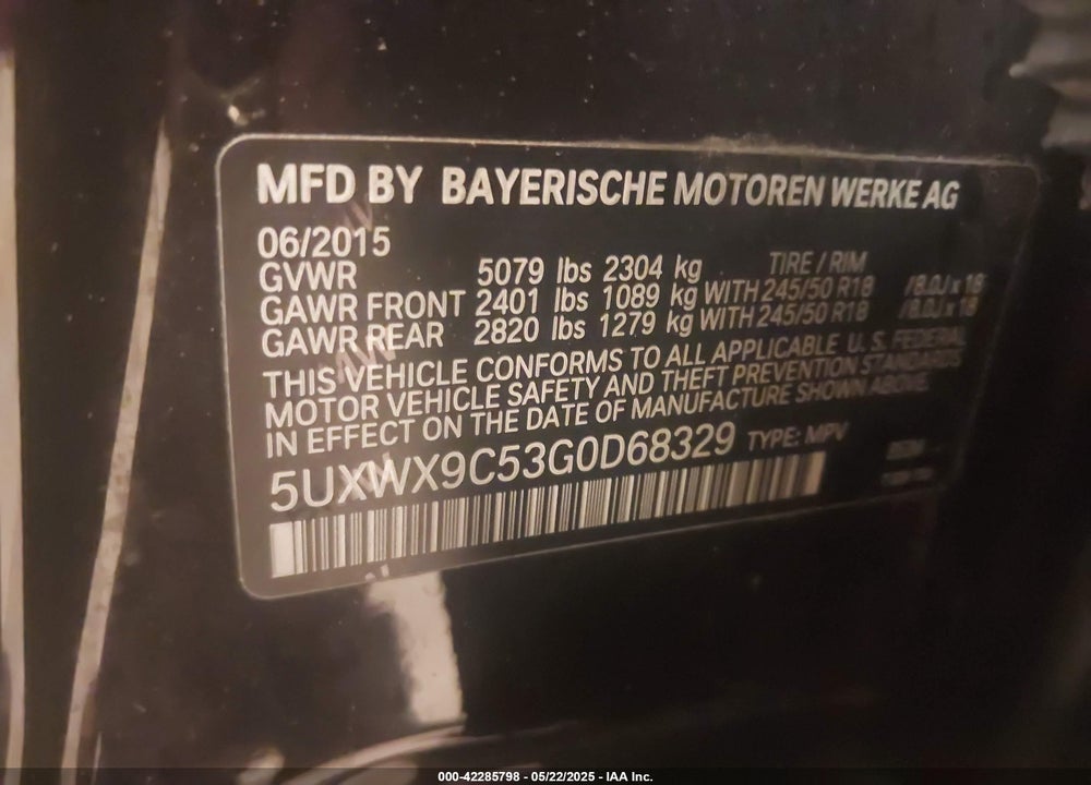 2016 BMW X3 XDRIVE28I VIN: 5UXWX9C53G0D68329