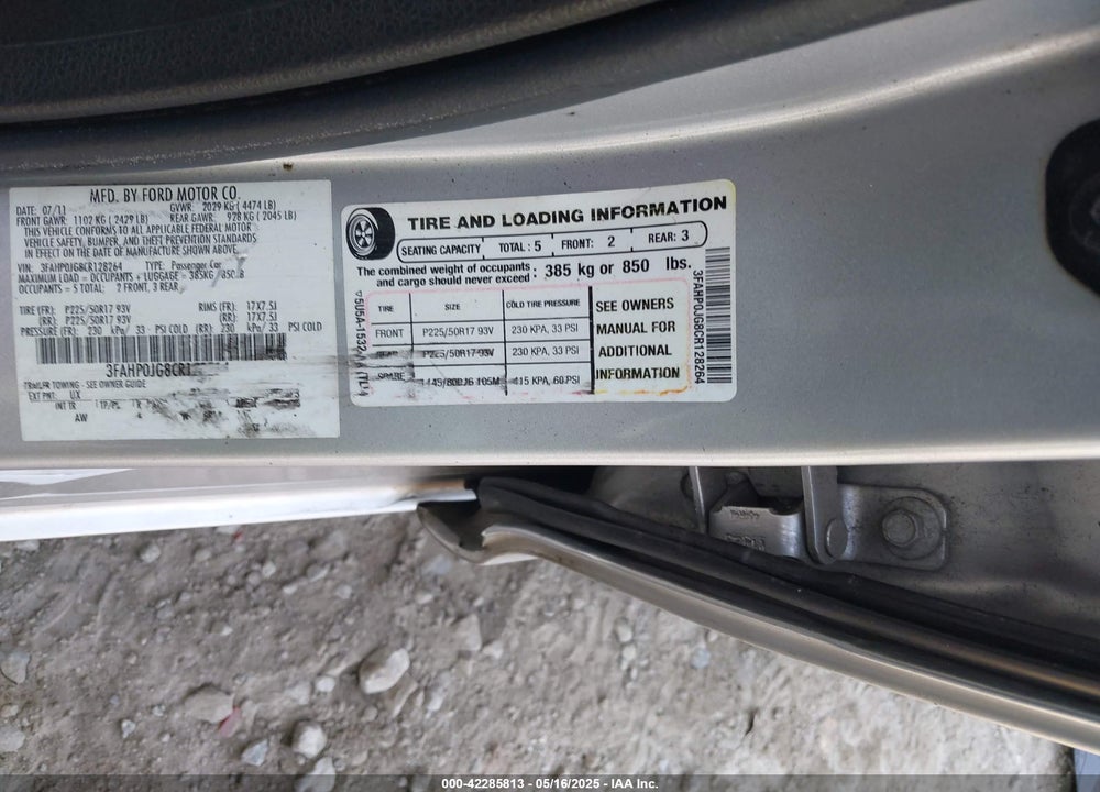 2012 FORD FUSION SEL VIN: 3FAHP0JG8CR128264