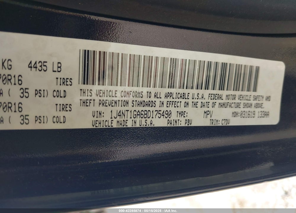 2011 JEEP PATRIOT VIN: 1J4NT1GA6BD175490