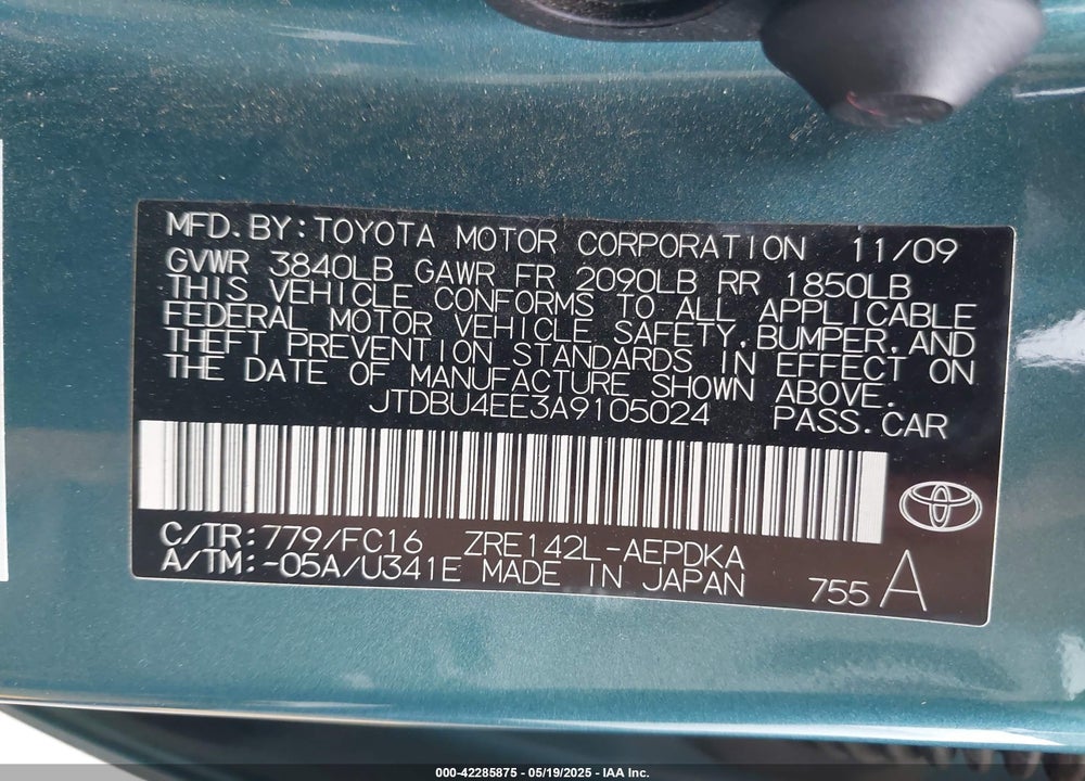 2010 TOYOTA COROLLA LE VIN: JTDBU4EE3A9105024