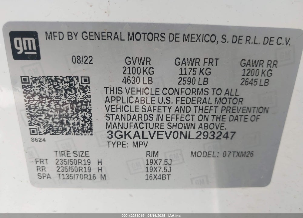 2022 GMC TERRAIN VIN: 3GKALVEV0NL293247
