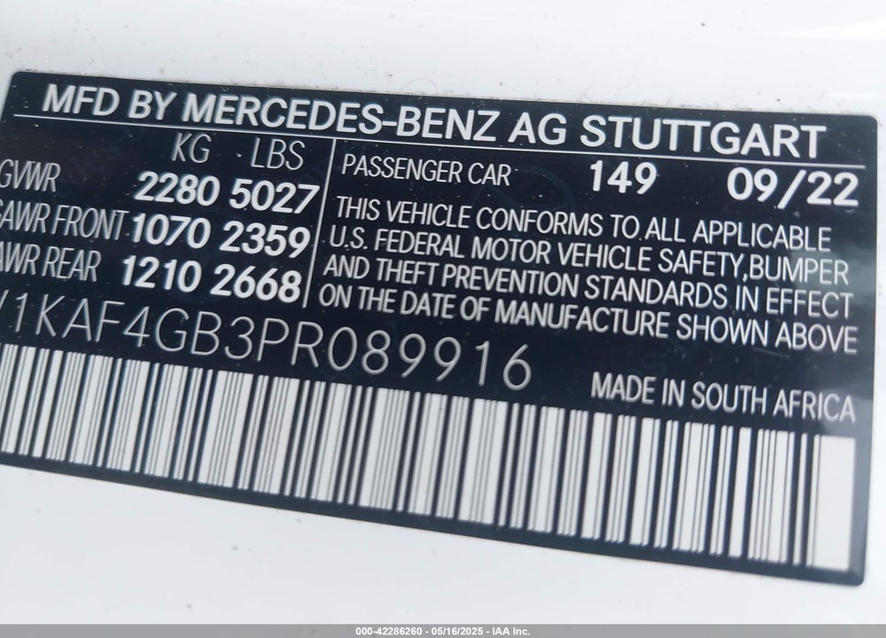 2023 MERCEDES-BENZ C CLASS VIN: W1KAF4GB3PR089916