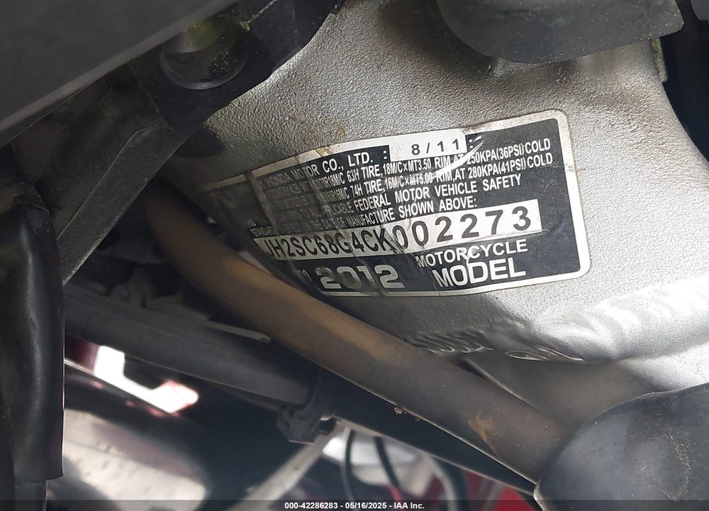 2012 HONDA GL1800 VIN: JH2SC68G4CK002273