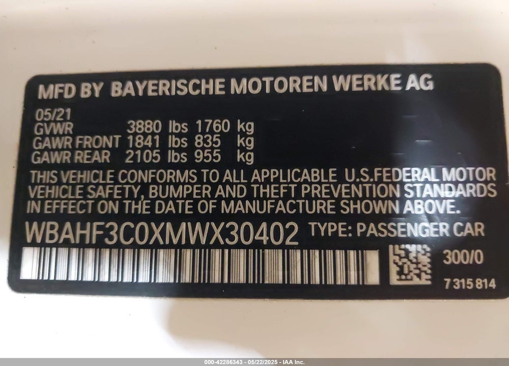2021 BMW Z4 SDRIVE30I VIN: WBAHF3C0XMWX30402