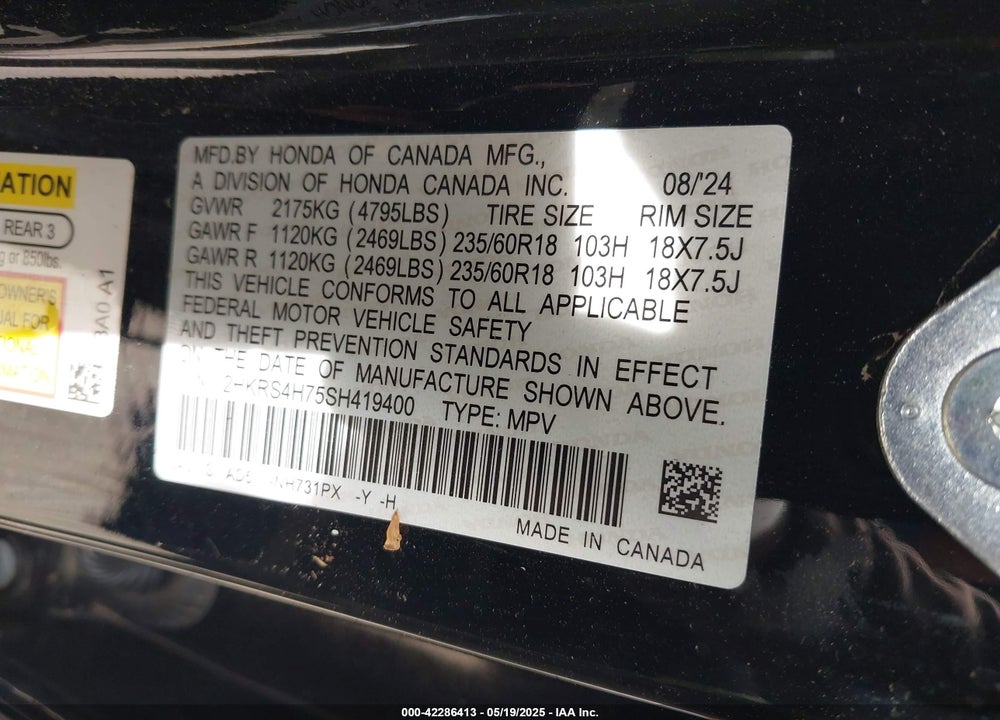 2025 HONDA CR-V VIN: 2HKRS4H75SH419400