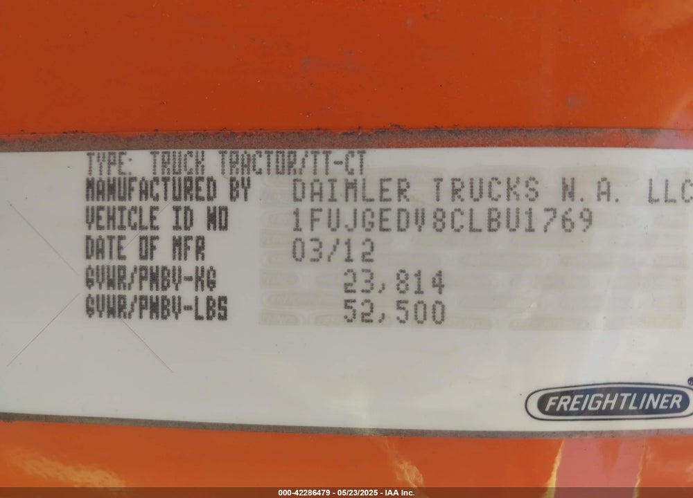 2012 FREIGHTLINER CASCADIA 125 --- VIN: 1FUJGEDV8CLBU1769