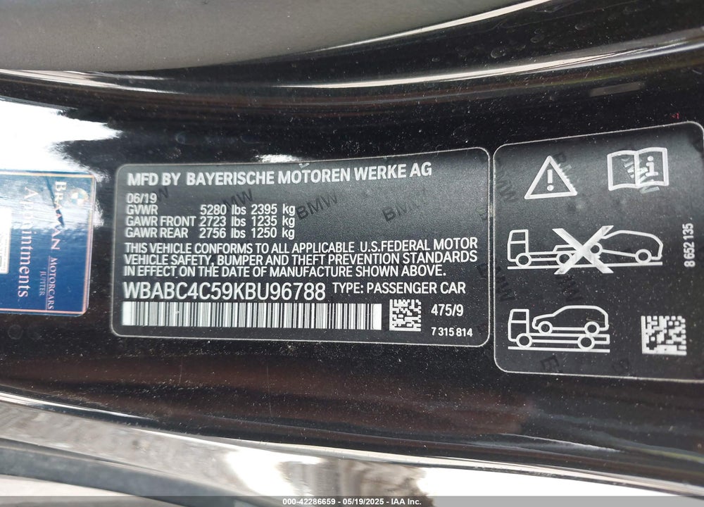 2019 BMW M850I XDRIVE VIN: WBABC4C59KBU96788