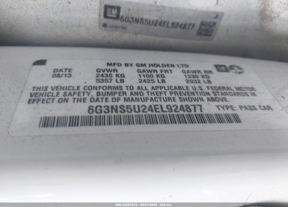 2014 CHEVROLET CAPRICE VIN: 6G3NS5U24EL924877