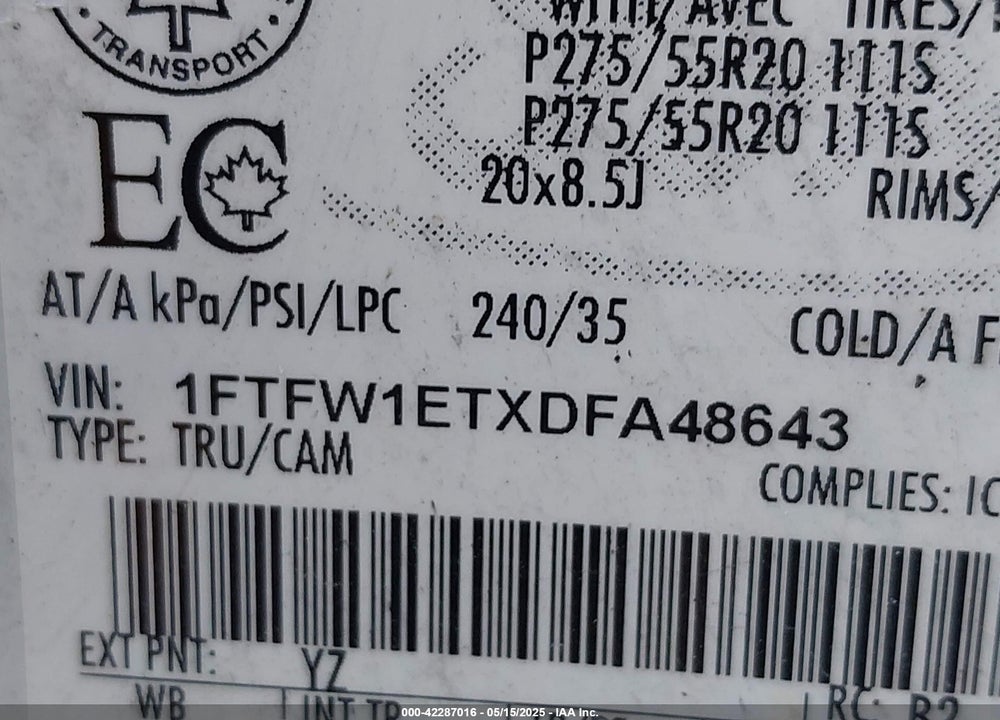 2013 FORD F-150 FX4 VIN: 1FTFW1ETXDFA48643