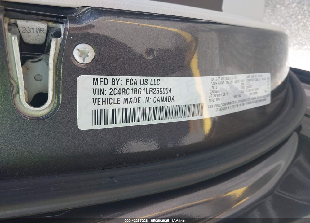 2020 CHRYSLER PACIFICA VIN: 2C4RC1BG1LR269004