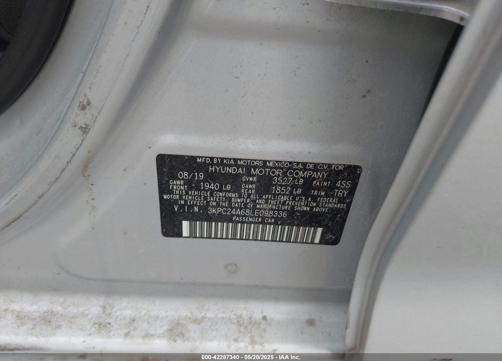 2020 HYUNDAI ACCENT VIN: 3KPC24A68LE098336