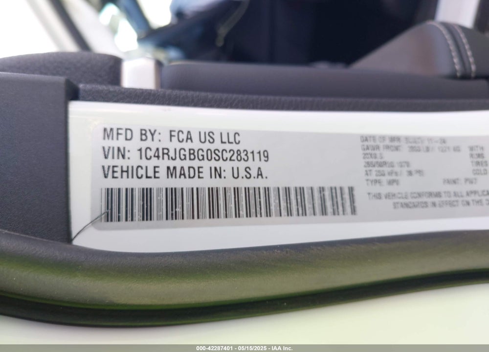 2025 JEEP GRAND CHEROKEE VIN: 1C4RJGBG0SC283119
